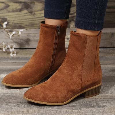 Botas clásicas de invierno Chelsea para mujer, botines con tacón de cuña y punta redonda de Cowherd, botas vaqueras sencillas y cómodas para mujer
