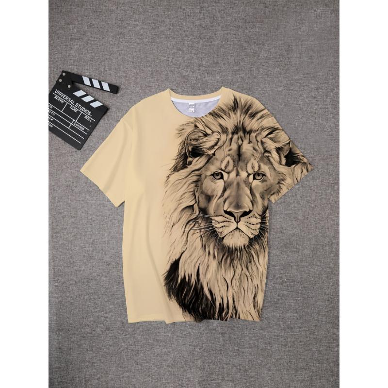 Men's 3D printed T-shirt - loose fit, short sleeves, asymmetrical crew neck