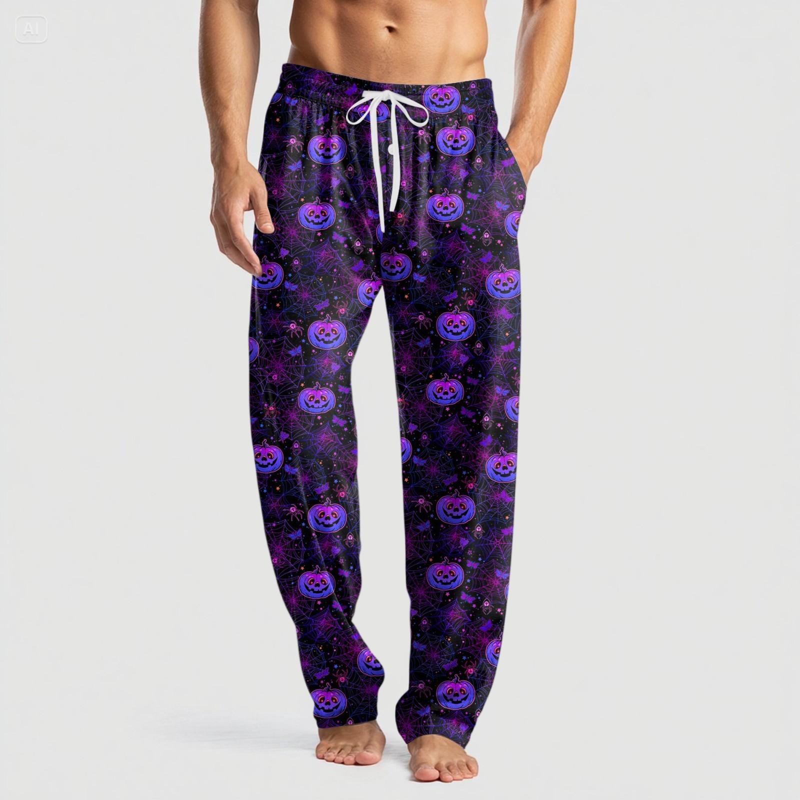 

Мужские вязаные повседневные брюки с карманом и принтом на Хэллоуин, пижамные брюки XXXL