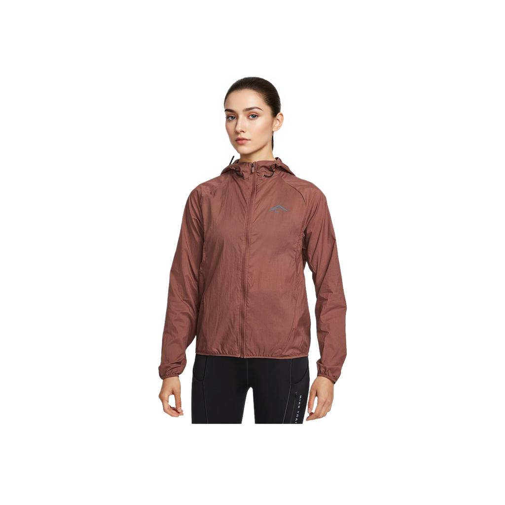 Nike Trail Running Delicato sulla pelle Moda Versatile Semplice Tinta unita Giacca con cappuccio Giacche da donna Rosso-Marrone Nero Fantasma HJ2251-218