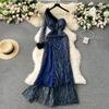 Sloping Shoulder Dress Ins Feather Sequins Long Dress
