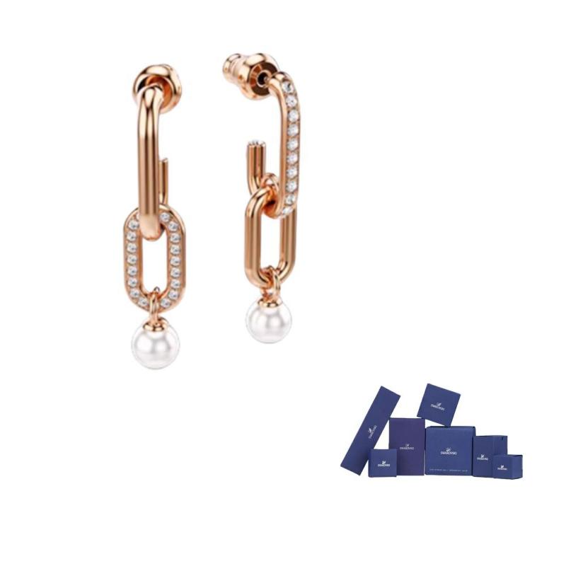 Swarovski Constella rose-gold pearl chain earrings F-Original brand box розового золота