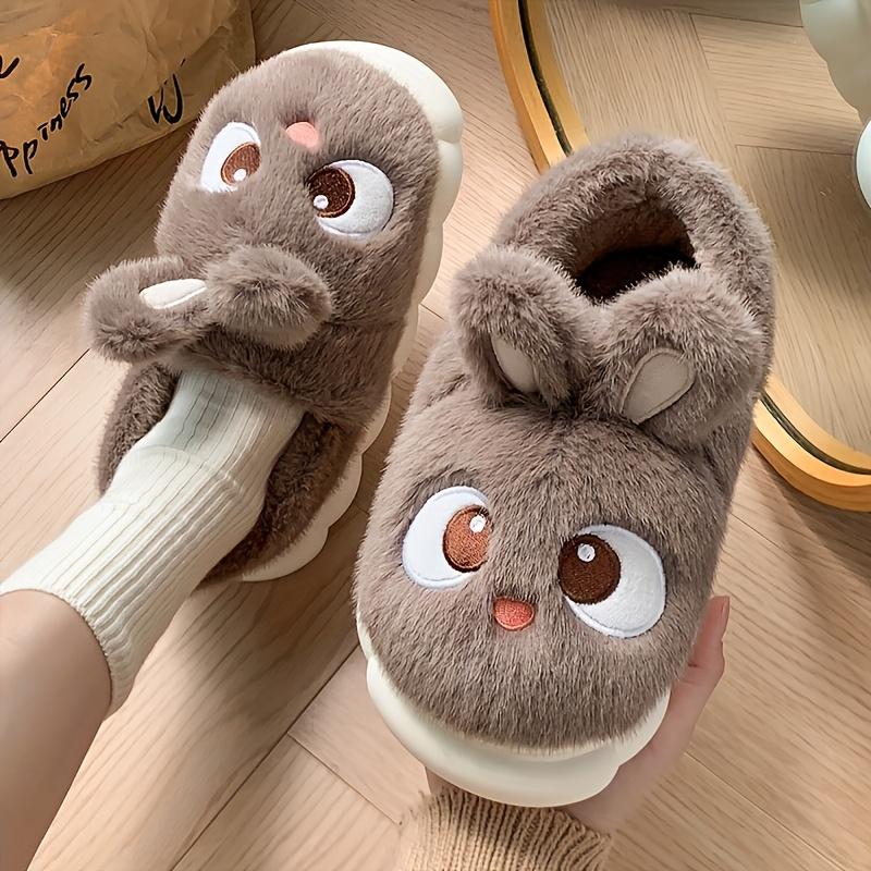 Cute Bunny Slippers Soft Plush Women's Bunny Slippers Big Eyes Cozy Cartoon Home Shoes Indoor/Outdoor Winter Boots