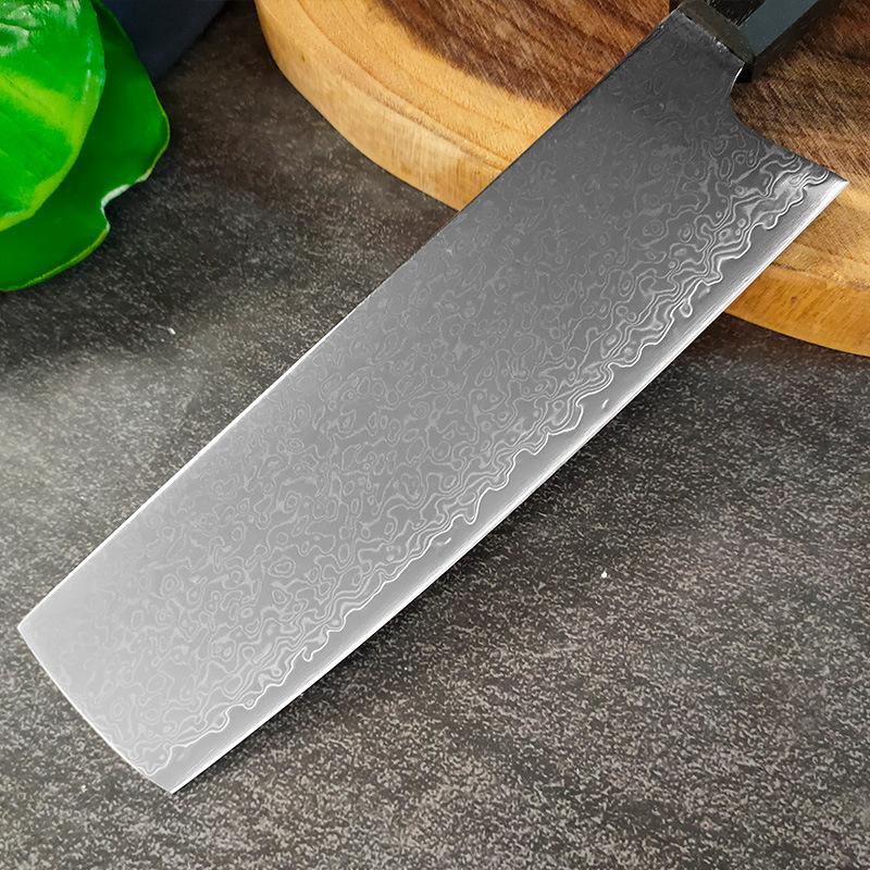 7 Inch Nakiri Knife 67-layers Damascus Steel Blade Ebony Handle Chef Cleaver Meat Slicing Vegetables 10Cr15Mov Kitchen Knives