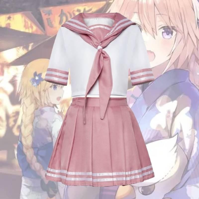 Fate Astolfo Cosplay Sailor Uniform With Butterfly Bow Japanese Student Socks