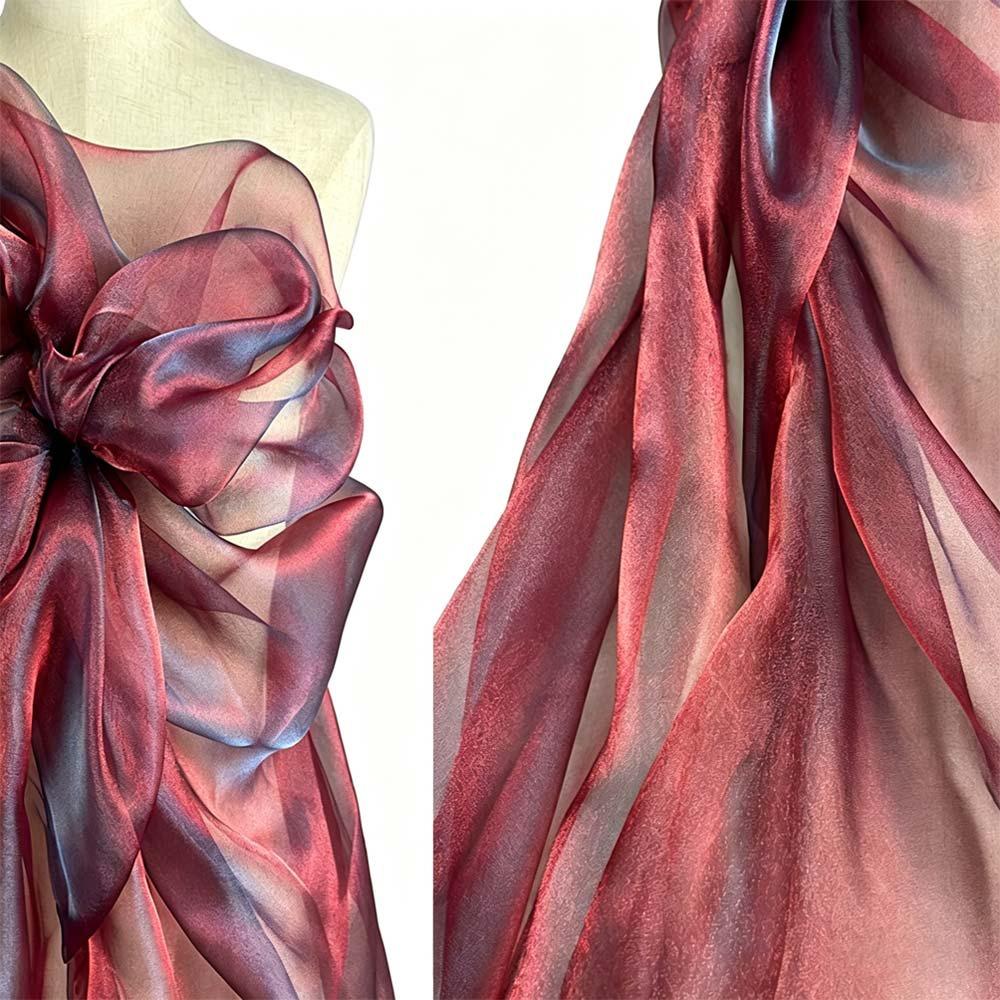 

150X100cm Organza Fabric Soft Yarn Two-color Gradient Two-tone Fabric Gradient Color Magic Mercerized Yarn Laser Fabric 150 x100cm