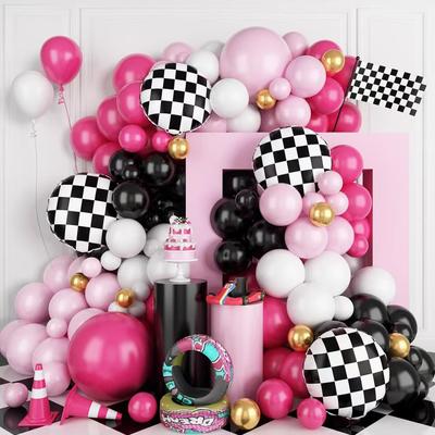 Conjunto de Balões com Tema de Caminhão Preto Rosa Roda Gás, Decoração de Festa de Aniversário com Tema de Corrida Monstro