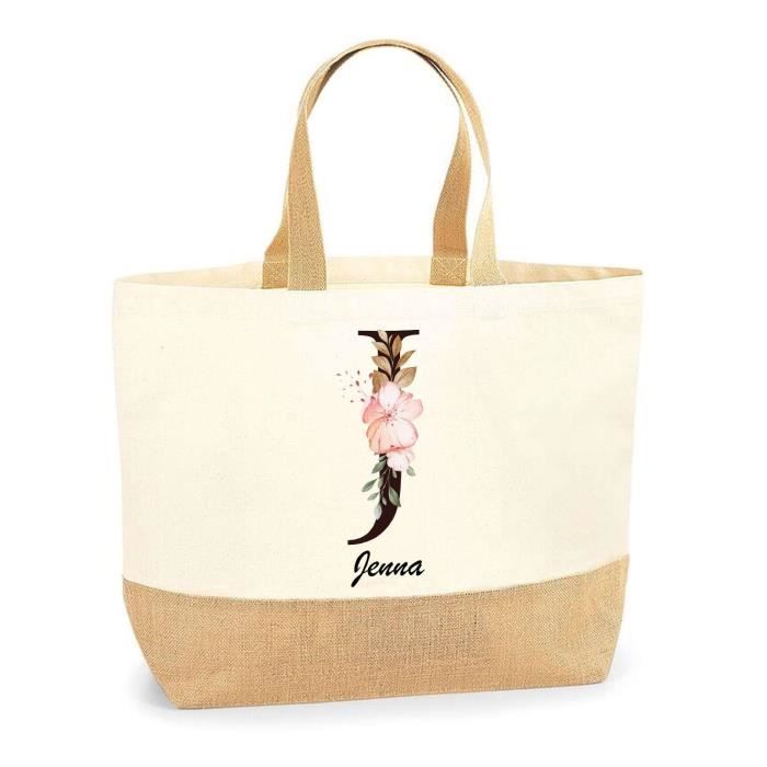 Cabas de plage - PLANETEE - Jenna Lettre Fleur - Multicolore - Jute naturel - Fabriqué en France