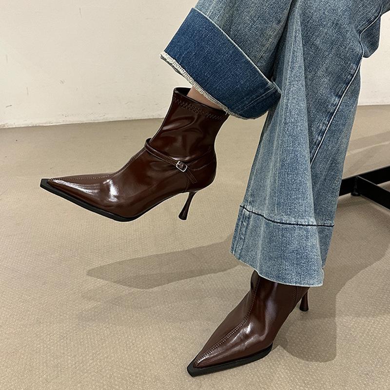 

Ботильоны с острым носом Женские осенне-зимние ботинки Мартин Ботинки на высоком каблуке Женские ботинки Ботильоны-стилетто 40 темно-коричневого