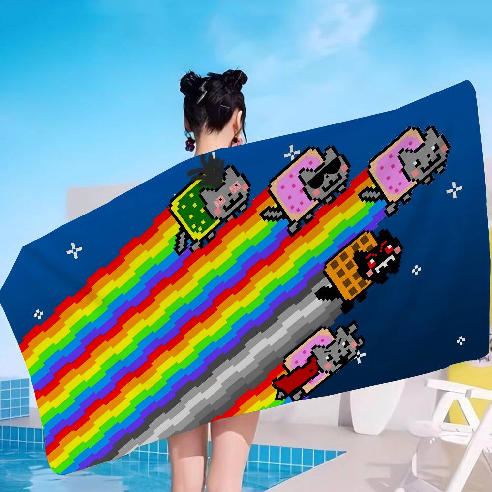 Cartoon N-NyanS Cats Cute Microfiber Blanket Quick Drying Beach Towels Oversized Printing Super Absorbent Pool Towel Blanket
