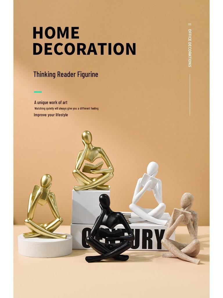 Abstract Resin Figure Ornament: Reading Statue for Bookshelf or Living Room Decor