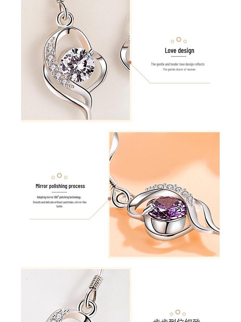 Japanese & Korean Zircon Silver-Plated Fashion Earrings: Elegant Medium-Length Hooks with Heart Details for Women