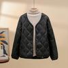 Light down cotton short jacket women's winter new solid color rhombus casual interior with warm small cotton jacket top