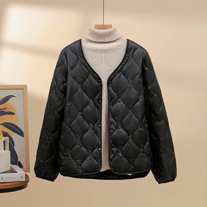 Light down cotton short jacket women's winter new solid color rhombus casual interior with warm small cotton jacket top