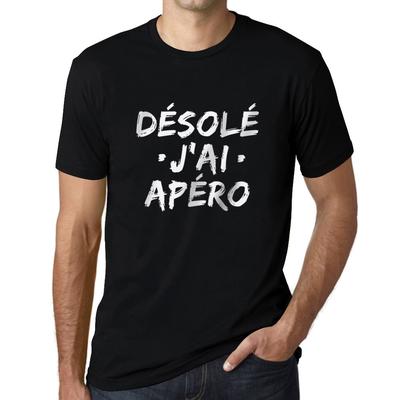 Herren Vintage T-Shirt Grafik T-Shirt Desole J'Ai Apero Deep Black