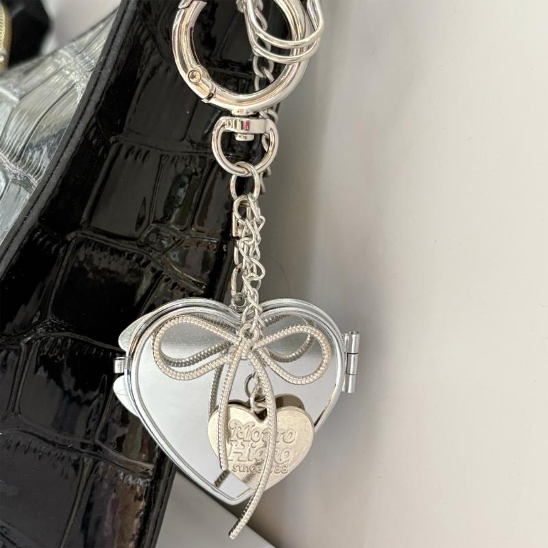 Elegant Bowknot Heart Shaped Mirror Keychain For Handbags Detachable Beauty Tool Unique Gift For Women Girls