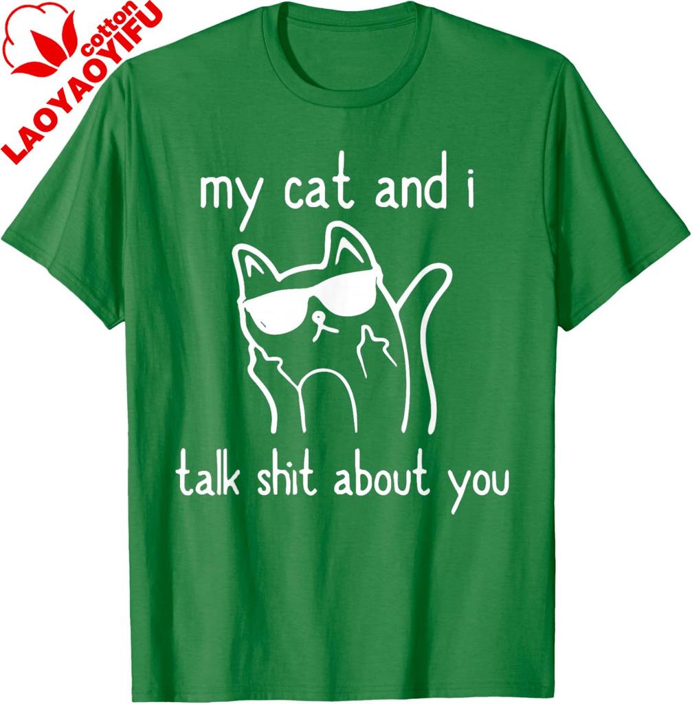 Coole Sonnenbrille Katzenliebhaber Meine Katzen und ich reden schlecht über dich T-Shirt Lustig Baumwolle Lässig Grafik-T-Shirts Vintage Kleidung Oberteile