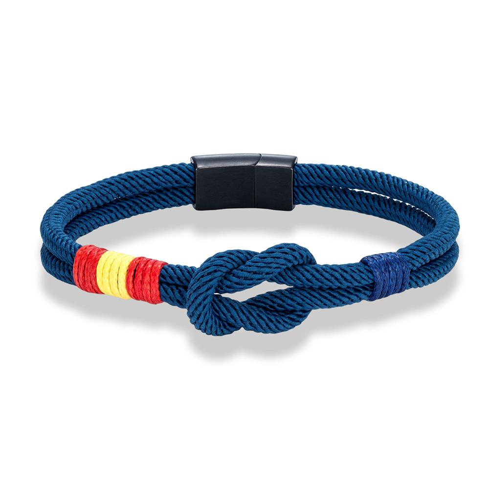 Herren Damen Spanien Flagge Doppelte Kordel Nautisches Seil Armband Gebürsteter Schwarzer Edelstahl Magnetverschluss Zubehör