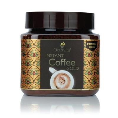 Octavius Gold Instant Coffee - 200gm Pure Roasted Beans, Rich Aroma, Strong Espresso, Latte & Cappuccino, Hot & Cold, Unbreakable Jar