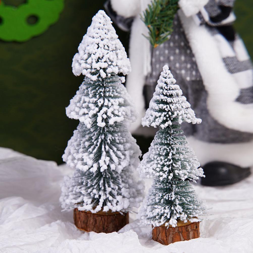 4Pcs Christmas Tree Decorations Desktop Pine Trees Snow Miniature Xmas Holiday Tabletop Decor Party Supplies Miniature Trees