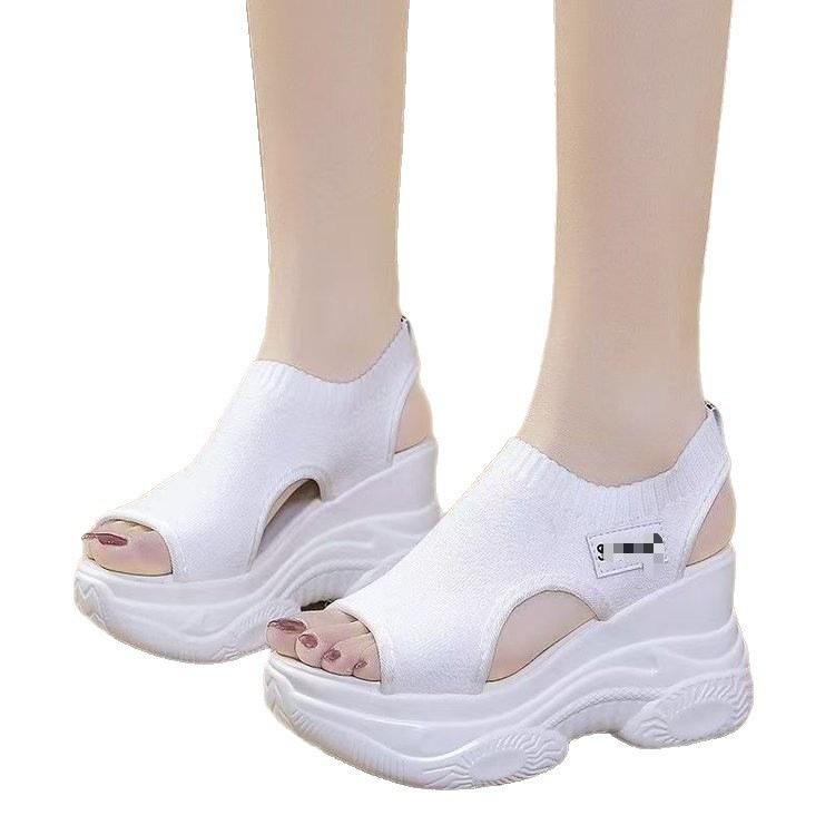 High-heeled Roman beach shoes summer new muffin comfortable fish mouth inner height increase thick-soled wedge sandals