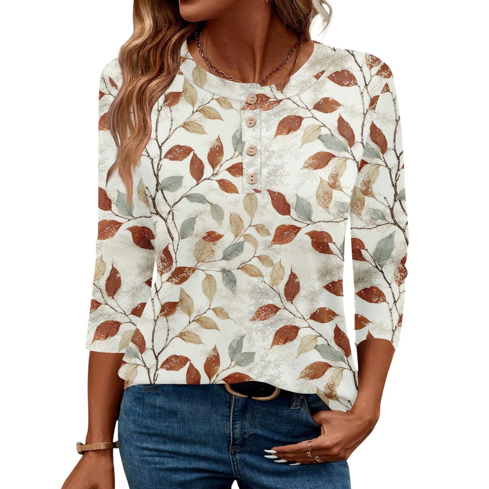 

Рубашки с рукавом 3/4 для женщин, рубашка на пуговицах, топ для женщин, блузка с принтом на половину пуговиц XL хаки