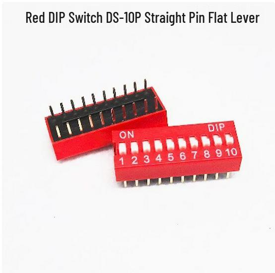 Red DIP Switch, 2.54mm, 1-12 Positions, Through-hole, Flat Actuator