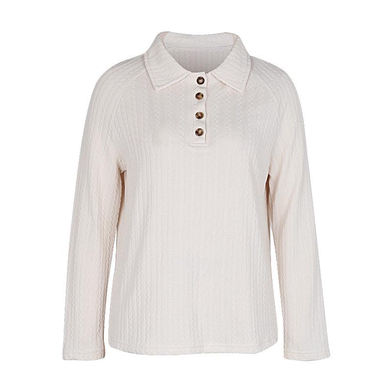 Spring and Autumn Women's Blouse Lapel Solid Color Comfortable Casual Long Sleeve Knit Top