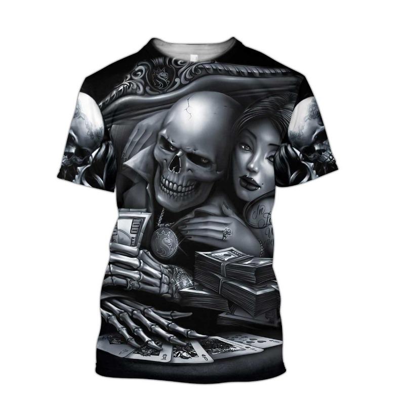 Skull Pattern Print Short Sleeve Men's T-Shirt Summer O-Neck 3D Digital Printing Fashion Men's Clothing