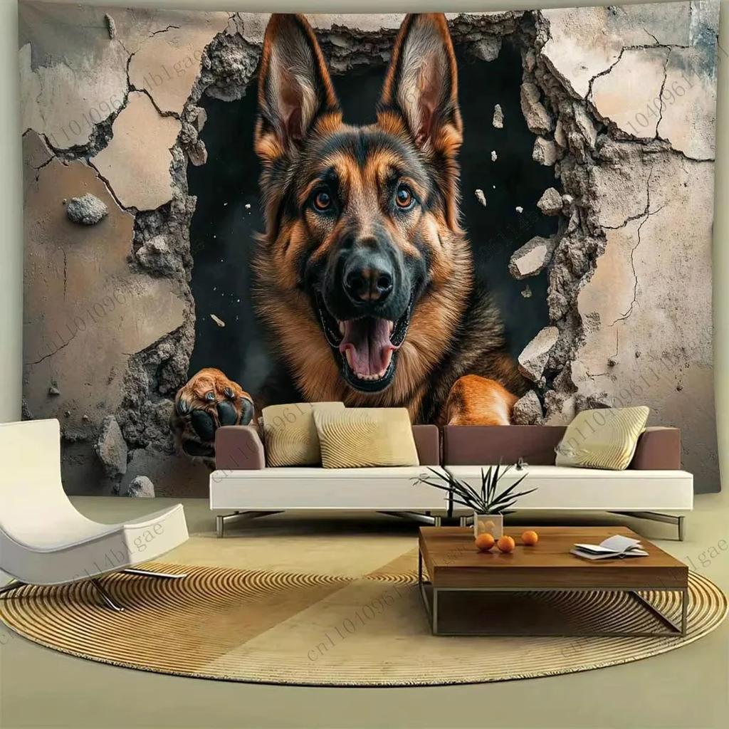 Tapestry ścienne 3D Owczarek Niemiecki, Realistyczna Sztuka Psów, Przełomowy Wzór Do Wystroju Domu i Pokoju