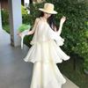High-end design Magnolia neck sleeveless cake dress seaside vacation sexy off-the-shoulder super fairy dress