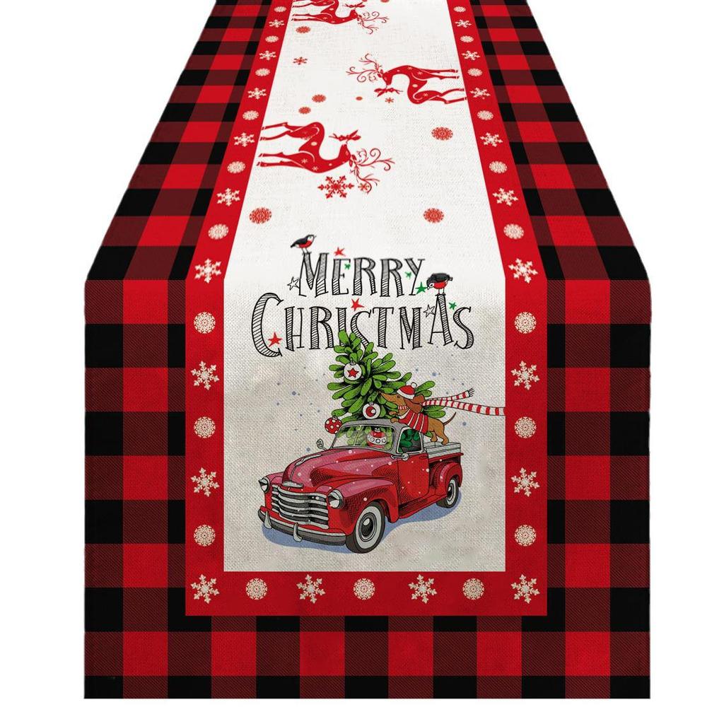 Cross-Border Christmas Linen-Textured Table Runner - Long Rectangular Holiday Dining Decoration
