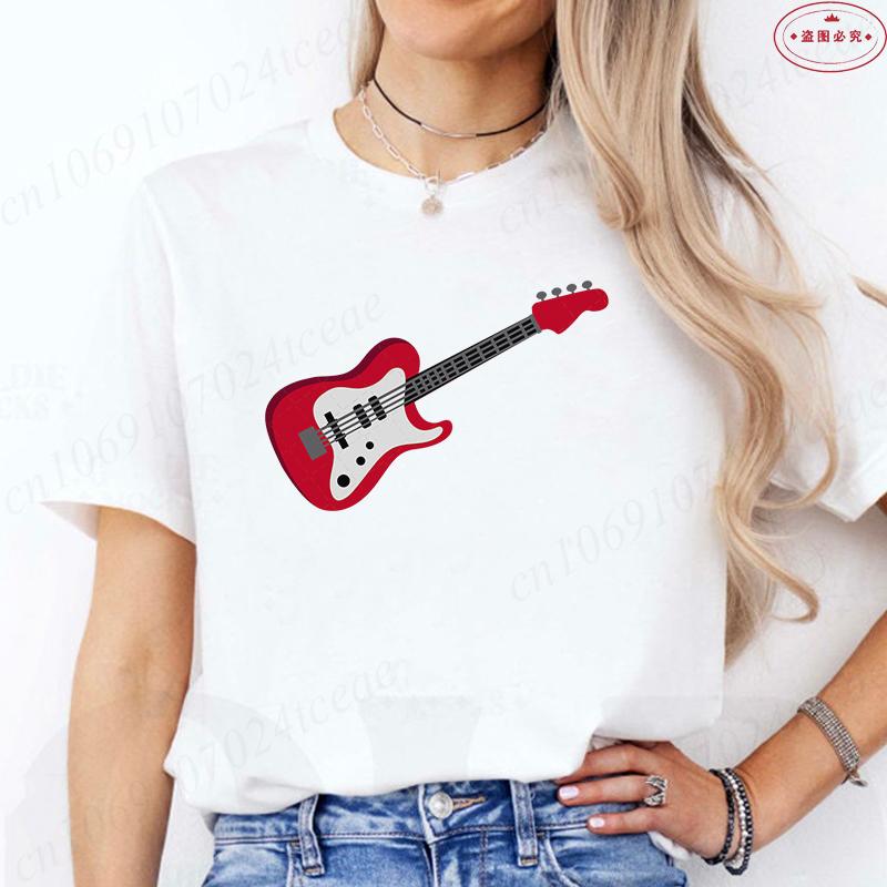 Aesthetic T-shirt Women Clothing Fashion Guitar Graphic Y2k Tops Harajuku Comfortable O Neck Short Sleeve Female Tees Shirt