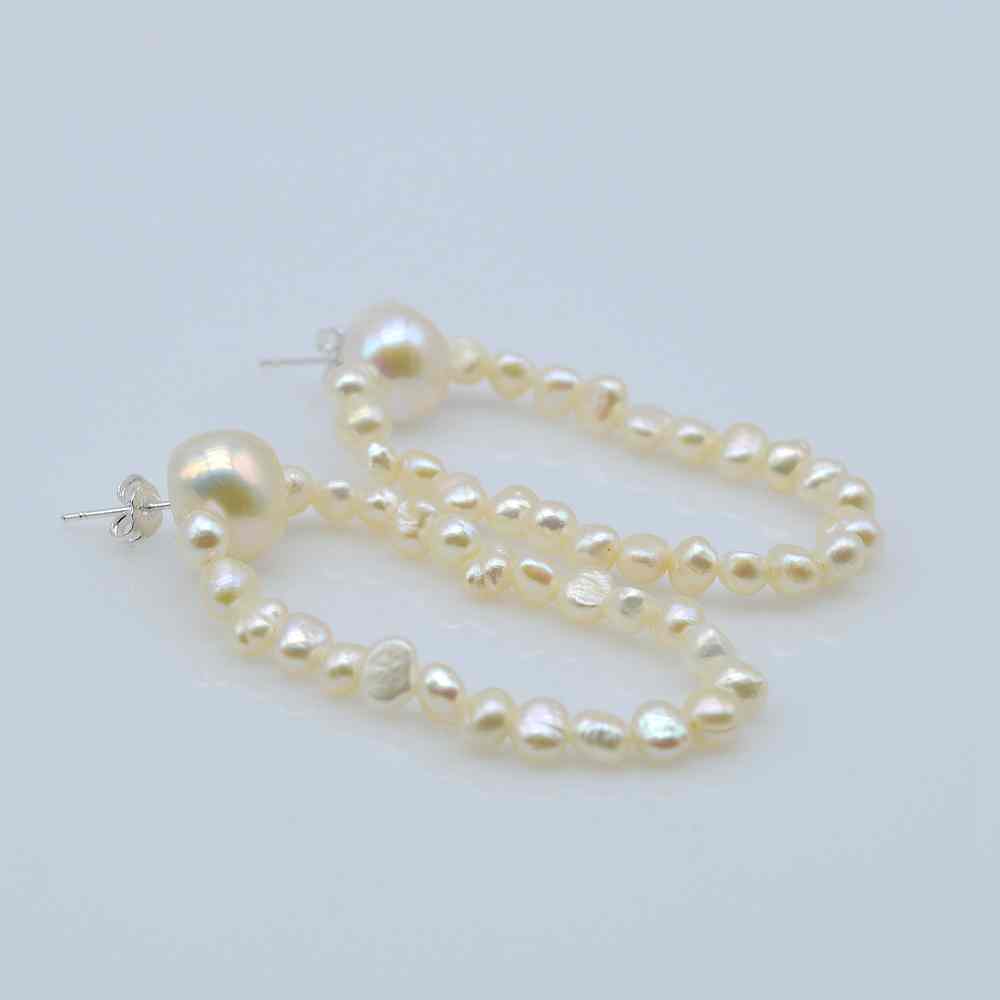 Baroque Earrings Natural White Freshwater Pearl Stud Earrings Handmade Small Pearl Long Earrings Women's Wedding Earrings