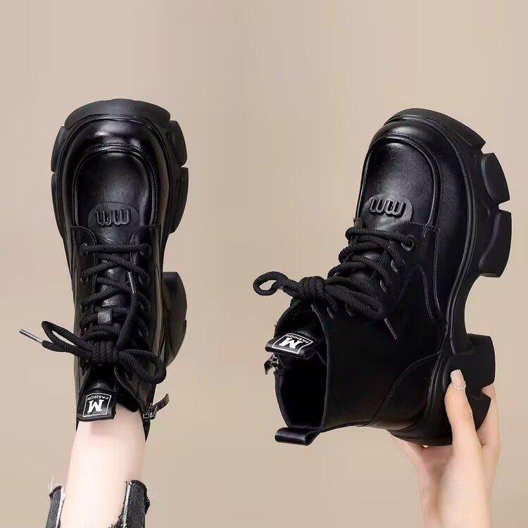 Martin boots women's 2025 new autumn and winter velvet British small man heightened thick-soled British short boots popular thin boots