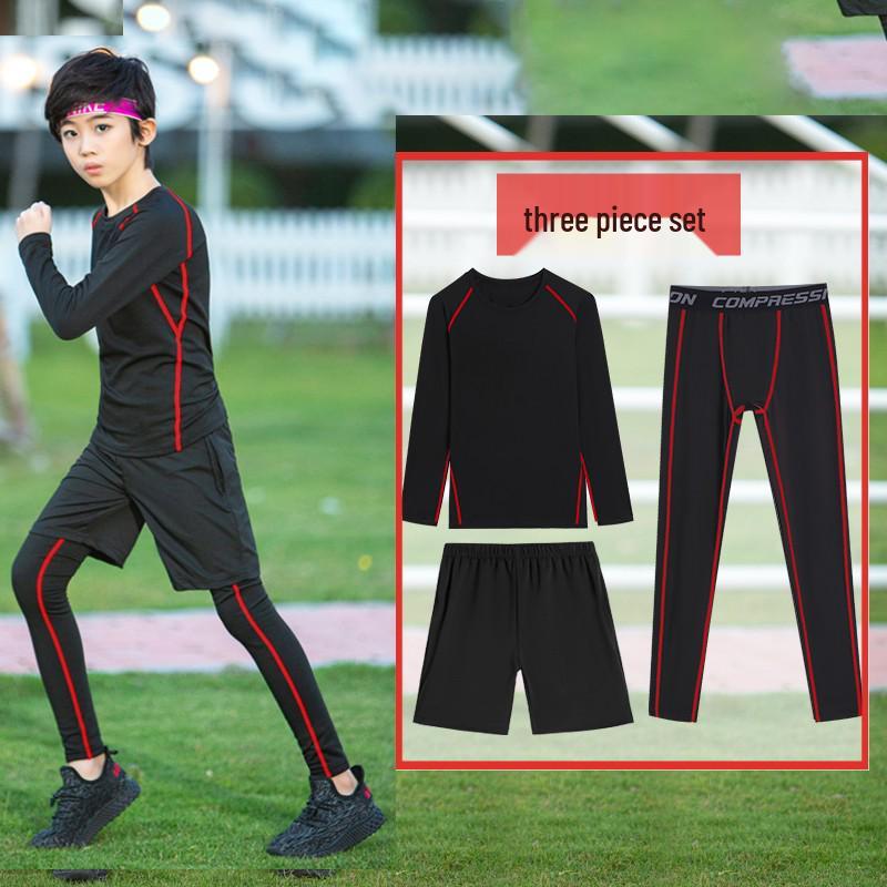 Boys' Fleece-Lined Quick-Dry Compression Suit for Autumn/Winter - High-Elastic Long-Sleeve for Sports & Fitness