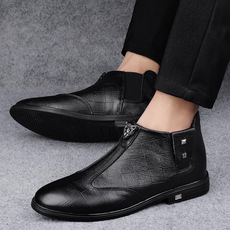 Men's Boots New Genuine Leather High Top Casual Shoes Top Quality Cow Leather Casual Business Work Shoes Winter Warm Ankle Boots