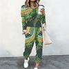 Female Soft Long Sleeve Crew Neck Shirt And High Waist Straight Pants Two Piece Daily Casual Suit