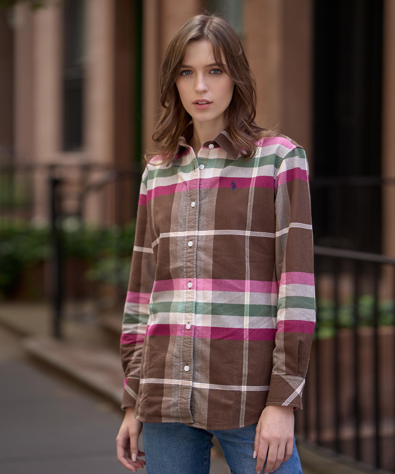 Рубашка US Polo Assn из хлопка, байковый оксфорд, коричневая в клетку Brown Check/90