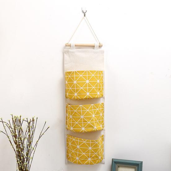 3 Pockets Wall Door Closet Home Hanging Storage Bag Linen Fabric Organizer Pouch