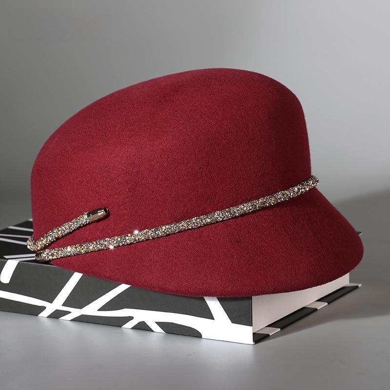 

Женская восьмиугольная шляпа из французского ретро-шерстяного фетра для осени и зимы Adjustable (56-60cm) вино красного