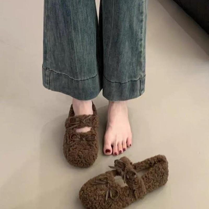 Damen Flauschige Winter Schneeschuhe Warm Plüschgefüttert Zum Hineinschlüpfen Niedriger Absatz Lässig Flach