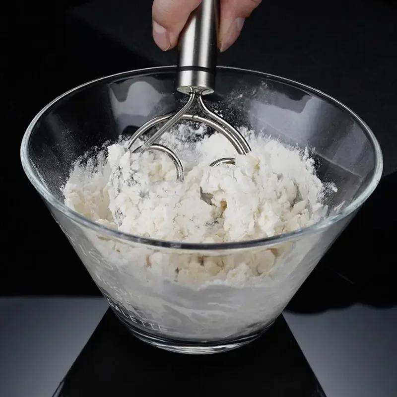 Danish Dough Whisk Dutch Style Stainless Steel Bread Dough Hand Mixer Binocular Coil Head Comfort Handle For Biscuits Bread Cake