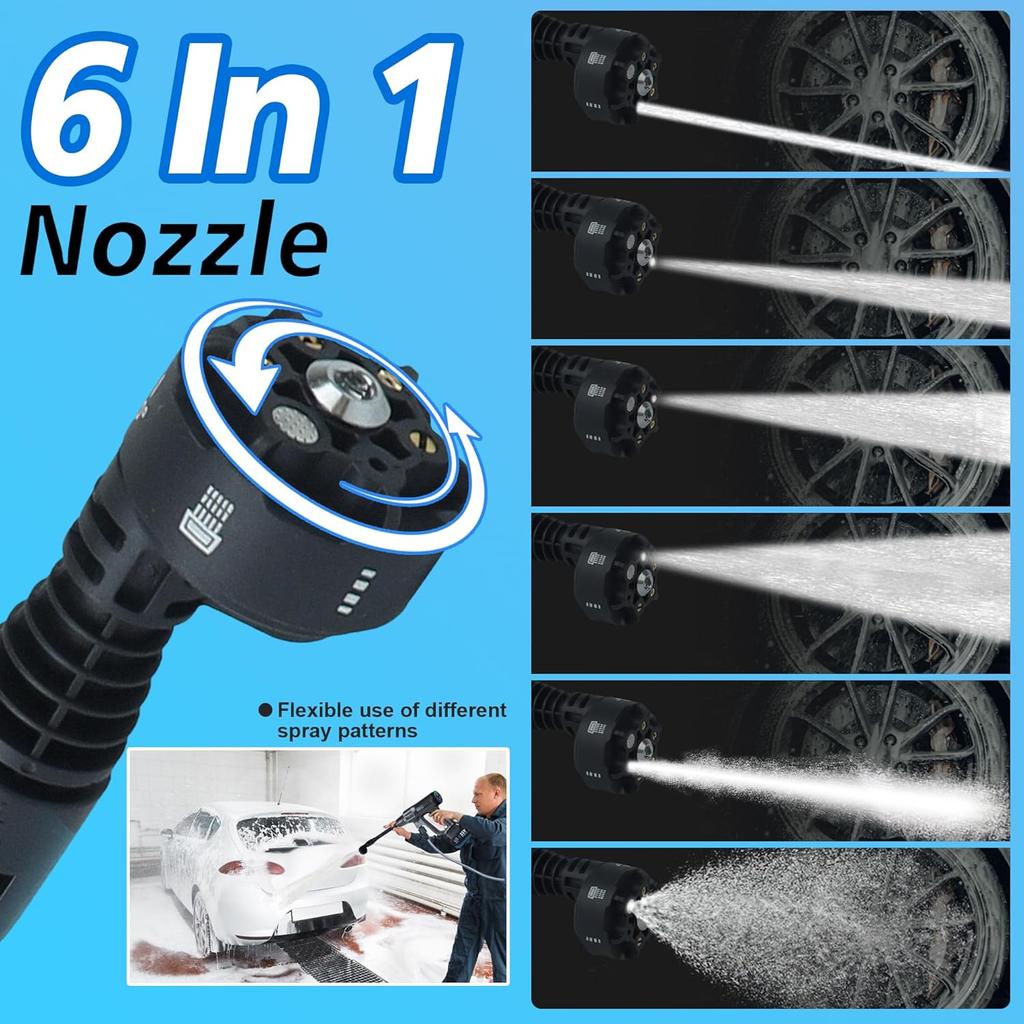 6 IN 1 200Bar Brushless Cordless High Pressure Car Washer Water Gun For Car Garden Cleaning Irrigation Spray Gun Tool