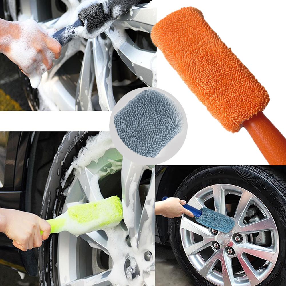 Car Wash Microfiber Wheel Tire Rim Brush Portable Car Wheel Wash Cleaning for Car with Plastic Handle Auto Washing Cleaner Tools