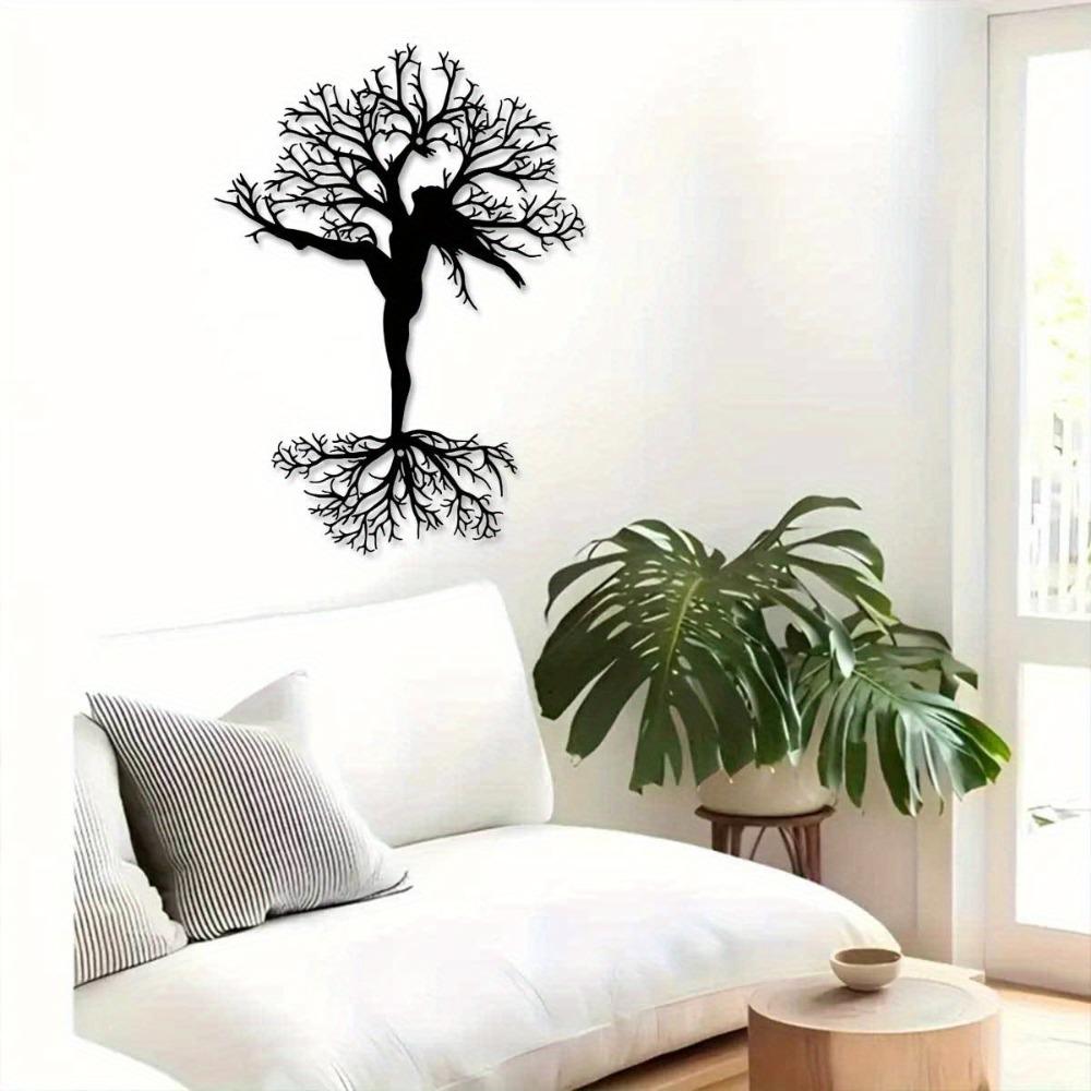 Metal Tree Wall Art Woman Sculpture 11.81 inch Indoor Outdoor Farmhouse Home Decor Living Room Office Patio Balcony Intricate Branch Design
