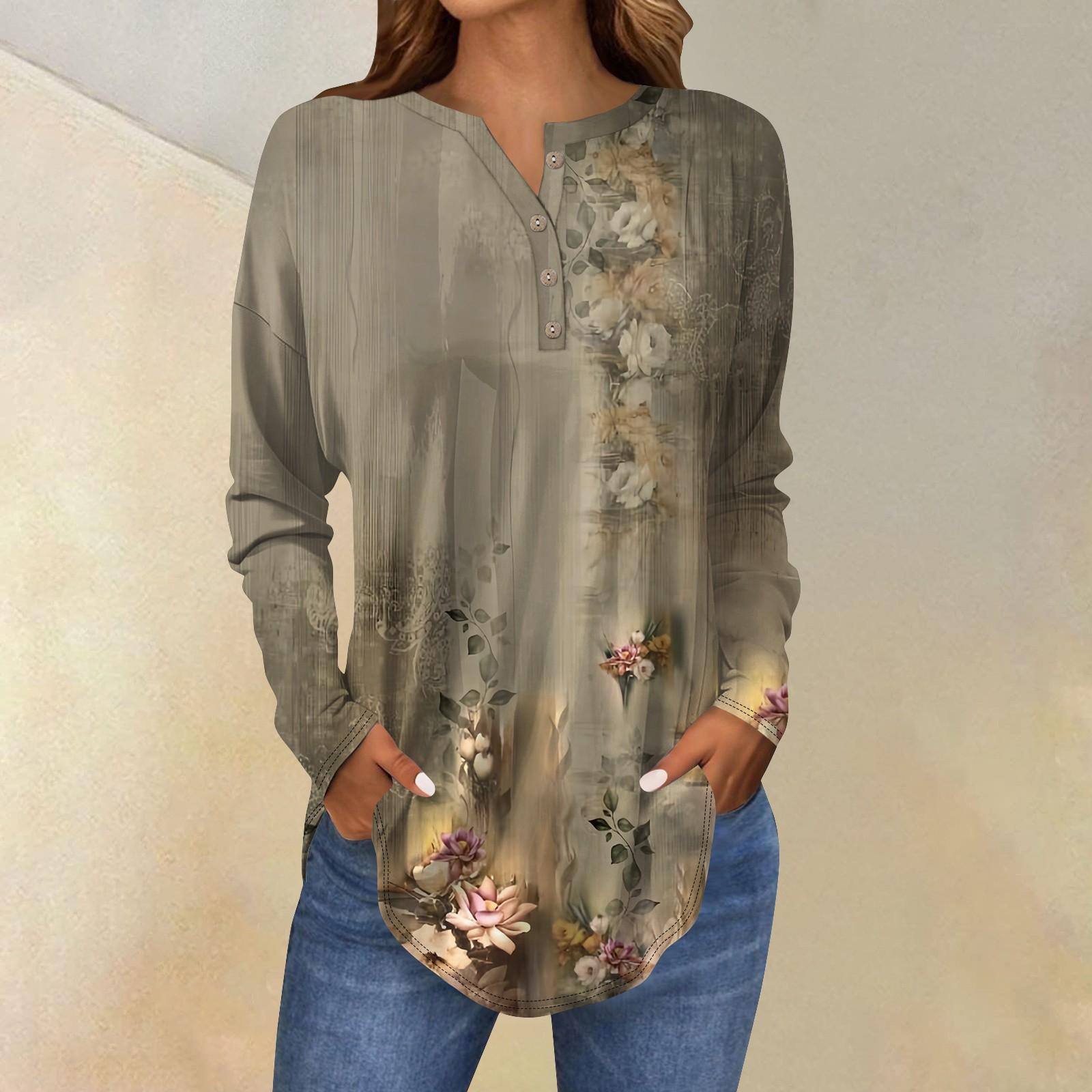 

Рубашки с длинным рукавом для женщин, модные повседневные футболки с круглым вырезом и принтом XL коричневый