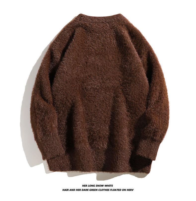 Unisex Retro Mohair Sweater - Autumn/Winter Loose Knit Top in Solid Color Faux Mink Fur