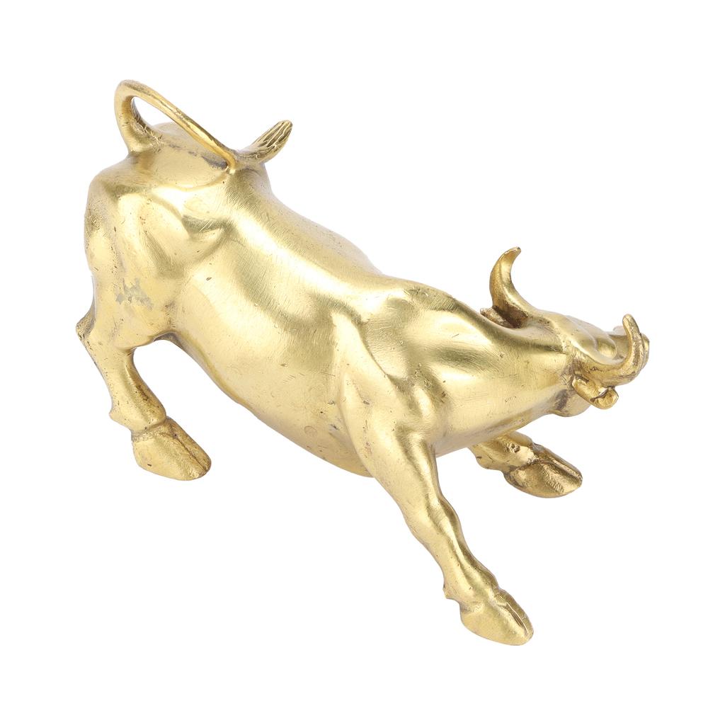 Brass Wall Street Bull Sculpture Feng Shui Wealth Animal Statue Figurine Desktop Decoration for Office Bedroom Bookshelf Shop