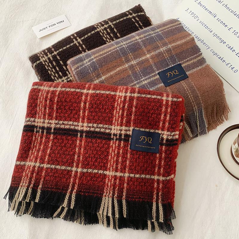 Red Plaid Christmas Scarf Women's Winter Thickened Warm Fashion Winter Versatile Korean Atmosphere Scarf